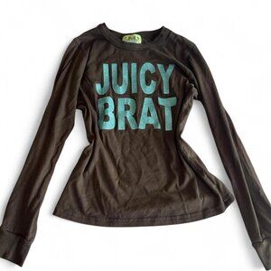 RARE Vintage Juicy Couture "Juicy Brat" Long Sleeve Top with Glitter Text